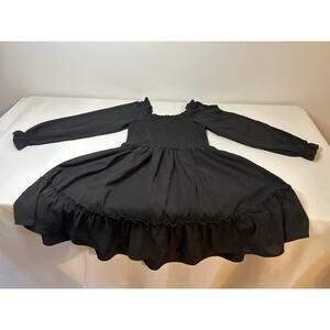 Black Smocked Babydoll Mini Dress Women’s Small Medium Square Neck Puff Sleeve